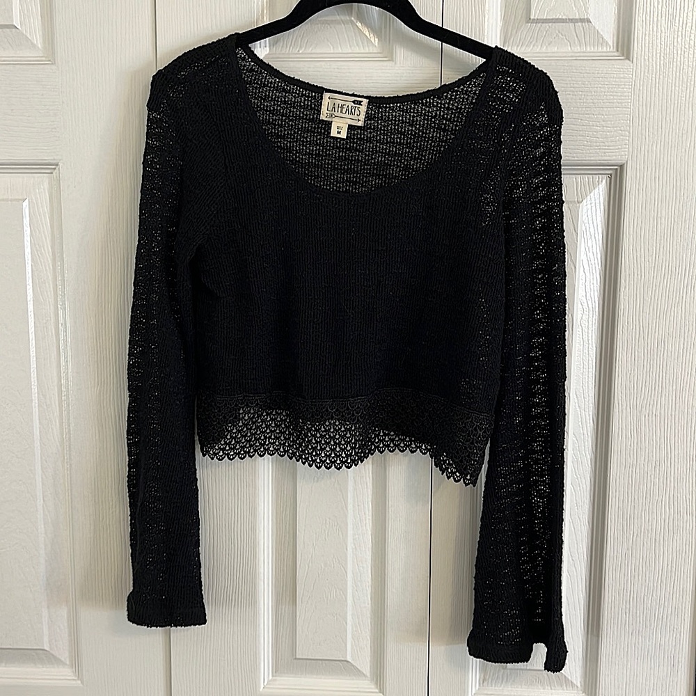 Mesh long sleeve with crochet detailing